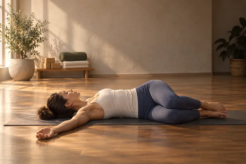 Torsión suave tumbada, en una clase de Yoga Somático